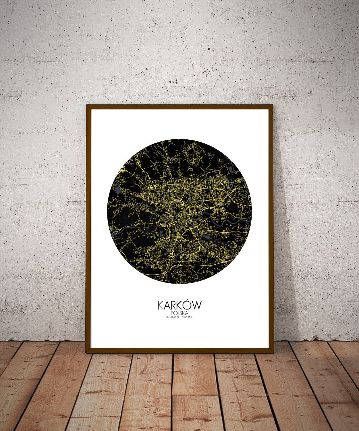 Krakow Night round shape design poster city map