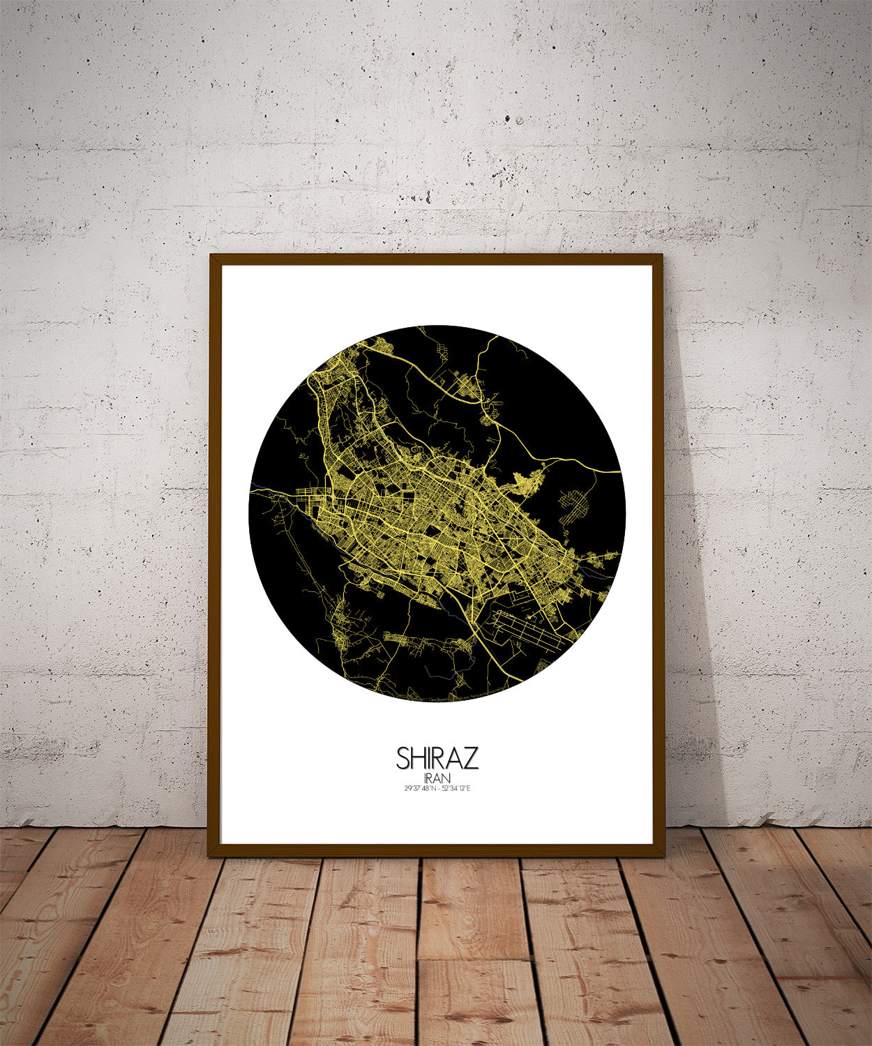 Shiraz Night round shape design poster city map