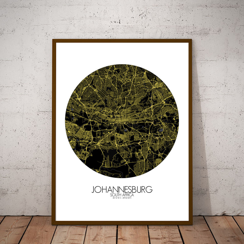 Mapospheres Johannesburg Night round shape design poster city map
