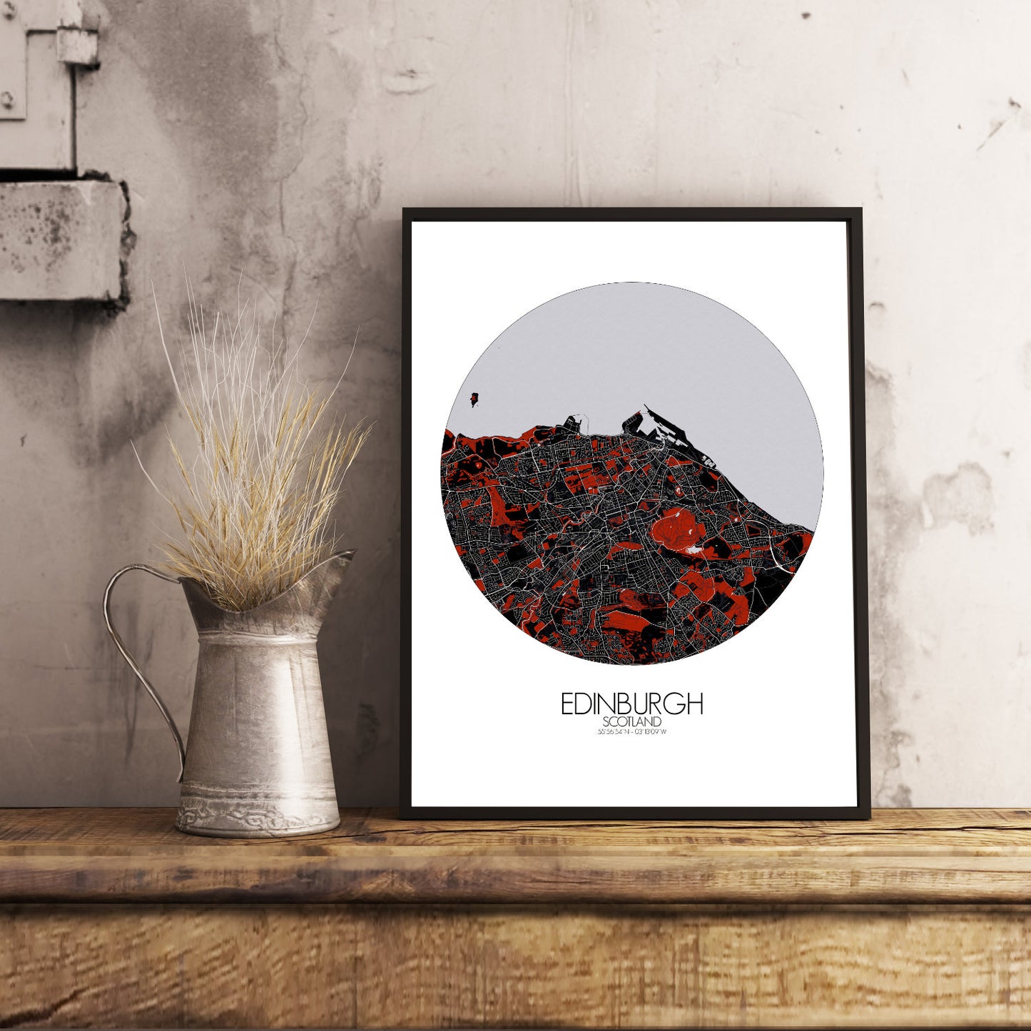 Mapospheres Edinburgh Red dark round shape design poster city map