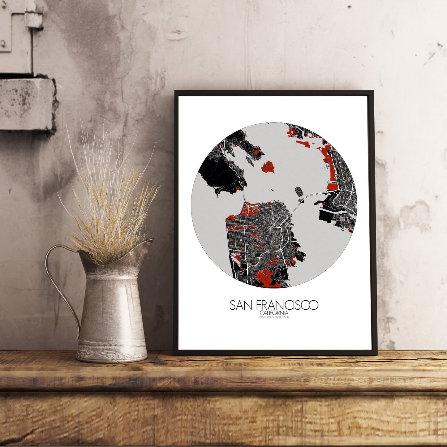 Mapospheres San Francisco Red dark round shape design poster city map