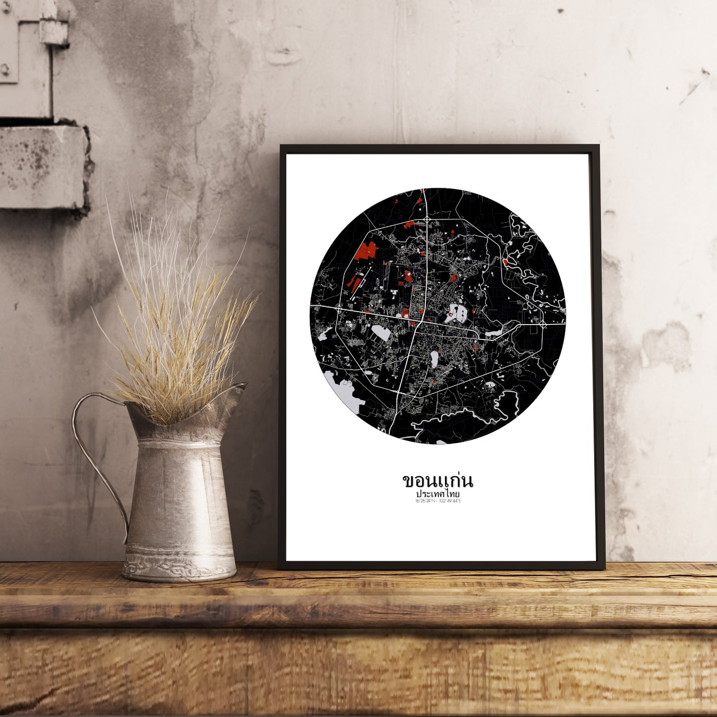 Khonkaen Red dark round shape design poster city map