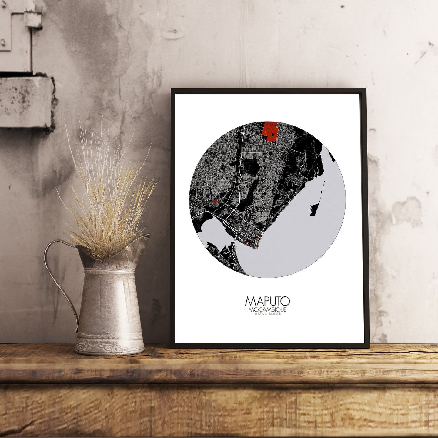 Maputo Red dark round shape design poster city map