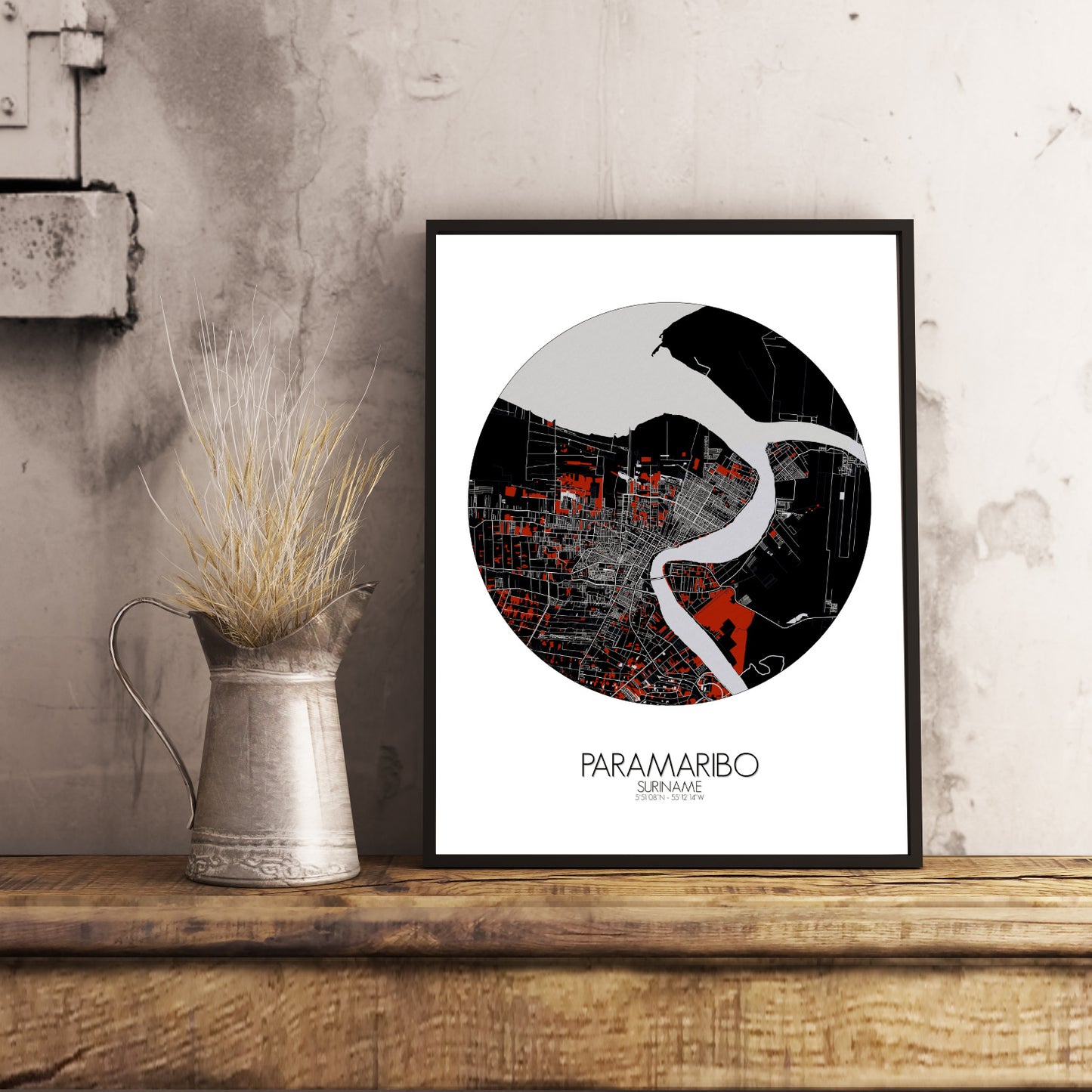 Paramaribo Red dark round shape design poster city map