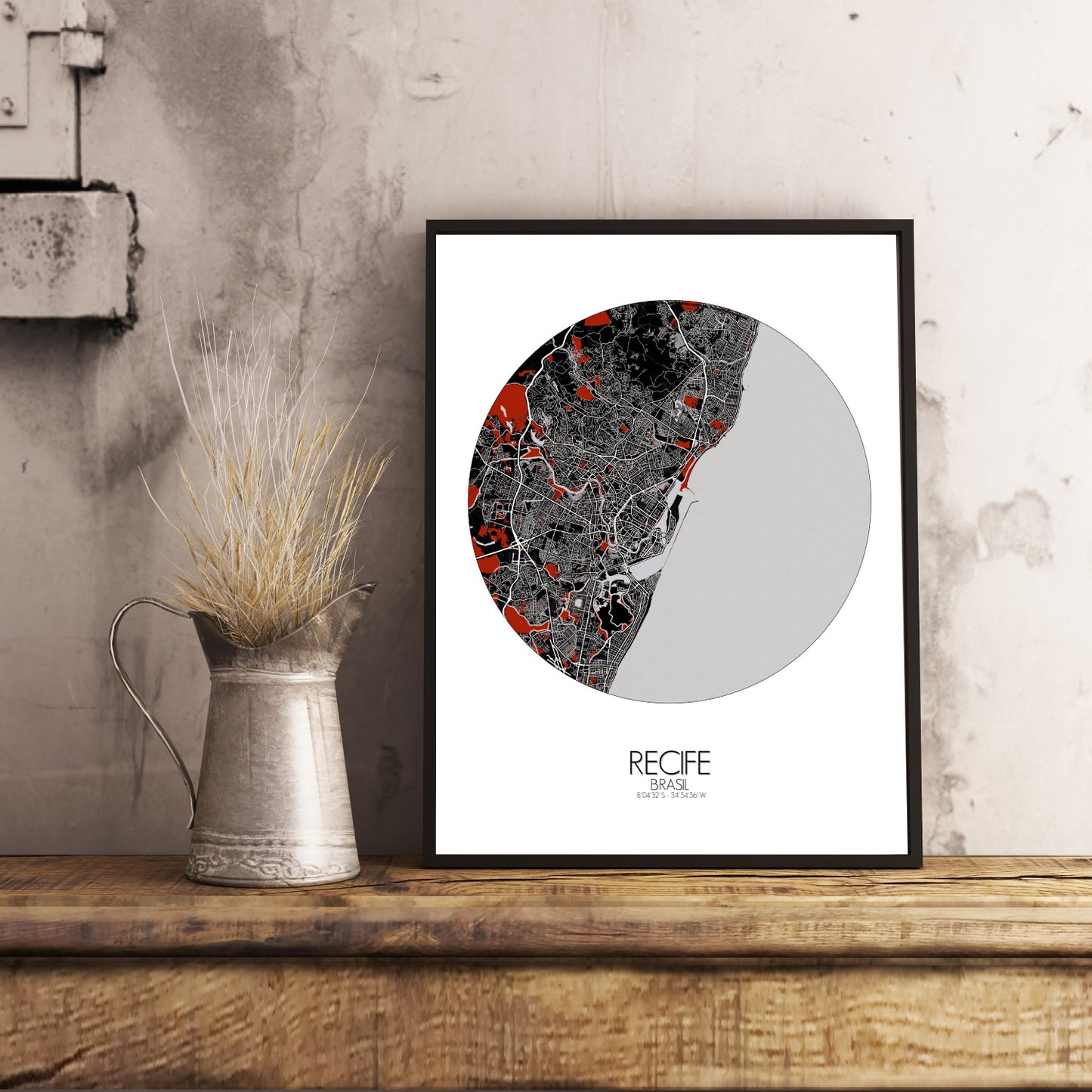 Recife Red dark round shape design poster city map