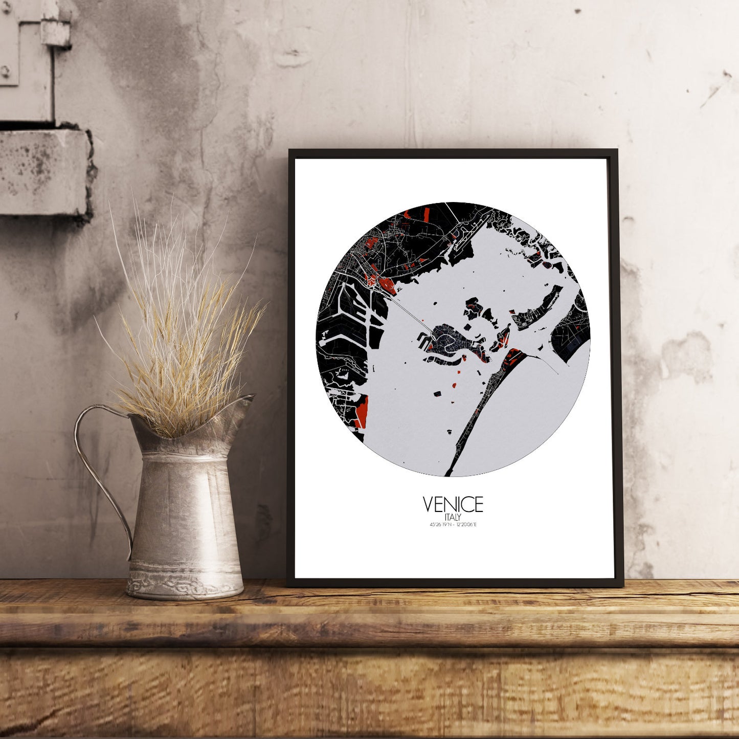 Mapospheres Venice Red dark round shape design poster city map