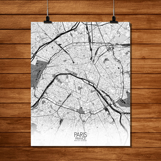 Mapospheres Paris Black and White full page design poster city map