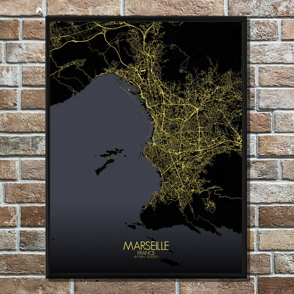 Mapospheres Marseille Night Design full page design poster affiche city map