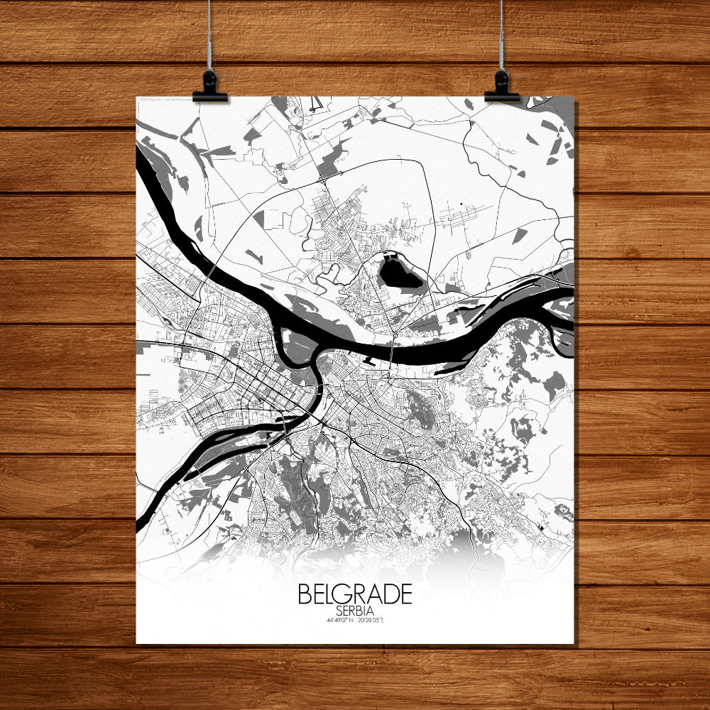 Mapospheres Belgrade Black and White full page design poster city map