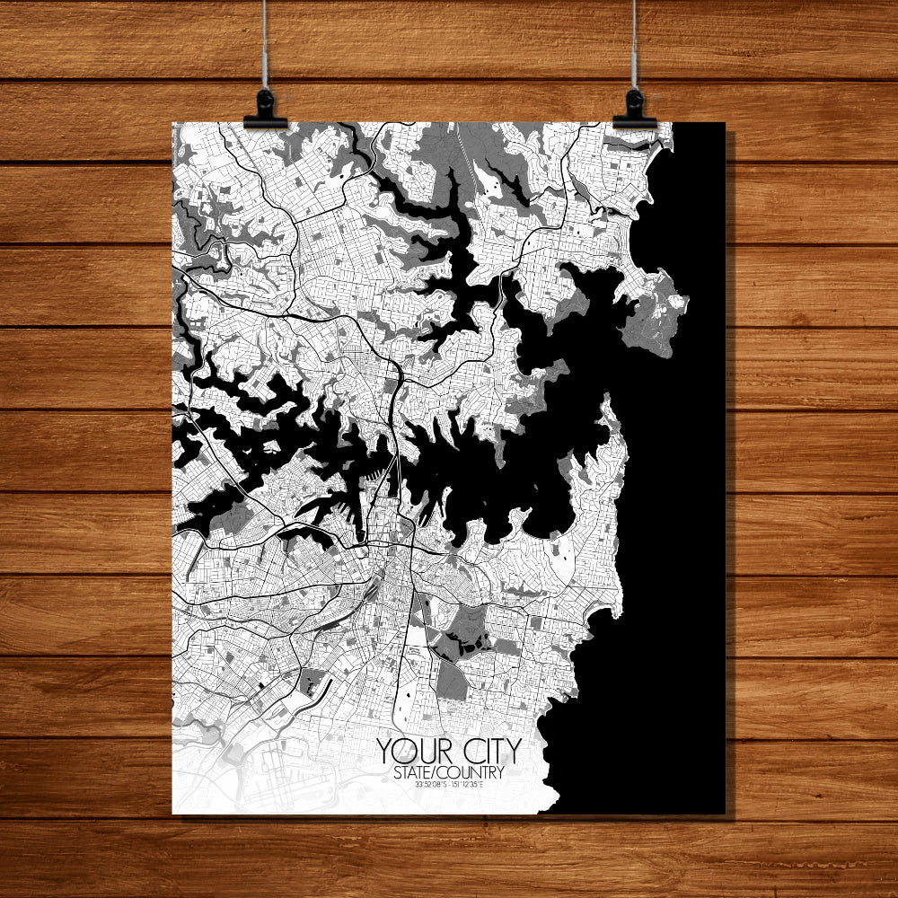 City map custom your map mapospheres B&W Design