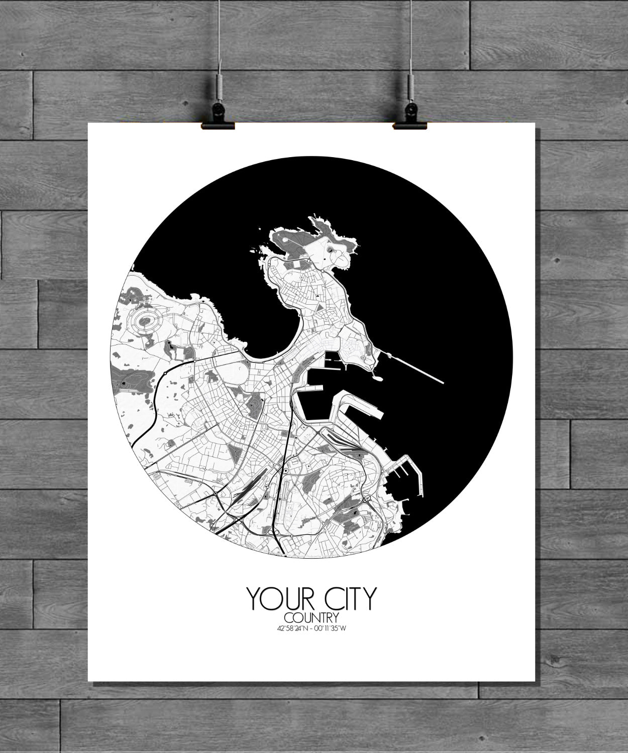 City map custom your map mapospheres B&W Design