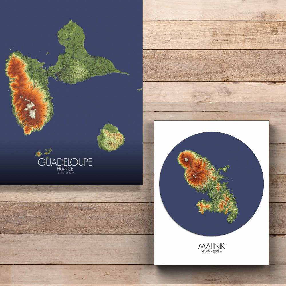 Mapospheres La Guadeloupe Elevation map round shape design canvas city map