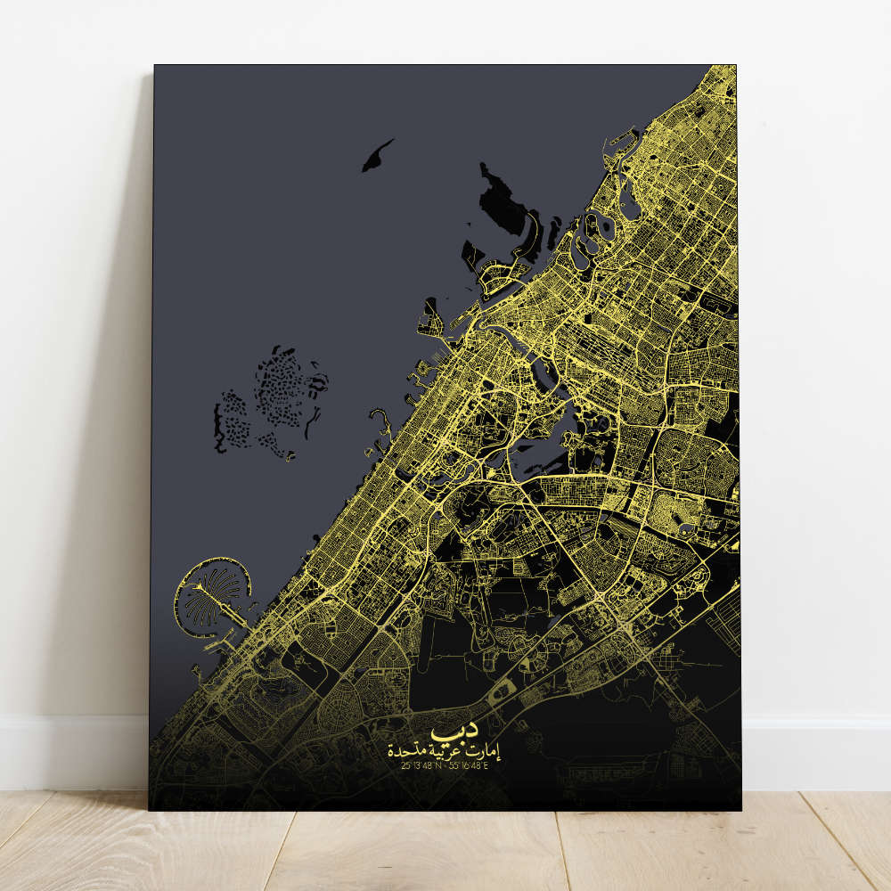 Mapospheres Dubai Night Design full page design canvas city map