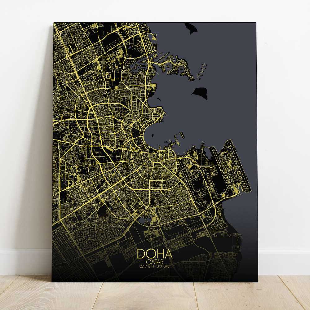 Mapospheres Doha Night Design full page design canvas city map