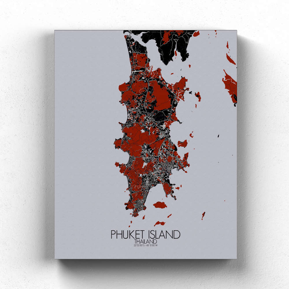 Mapospheres Phuket Red dark full page design canvas city map