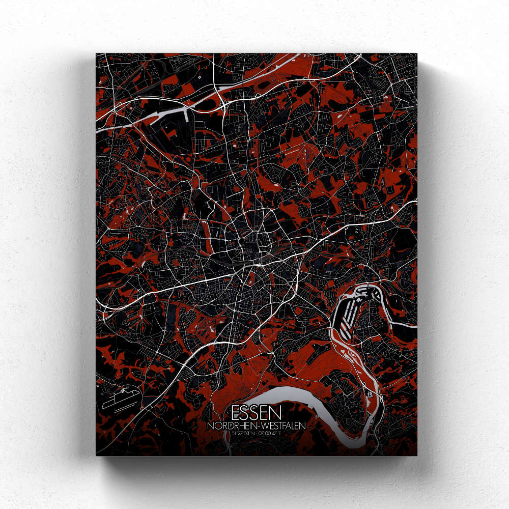 Mapospheres Essen Red dark full page design canvas city map