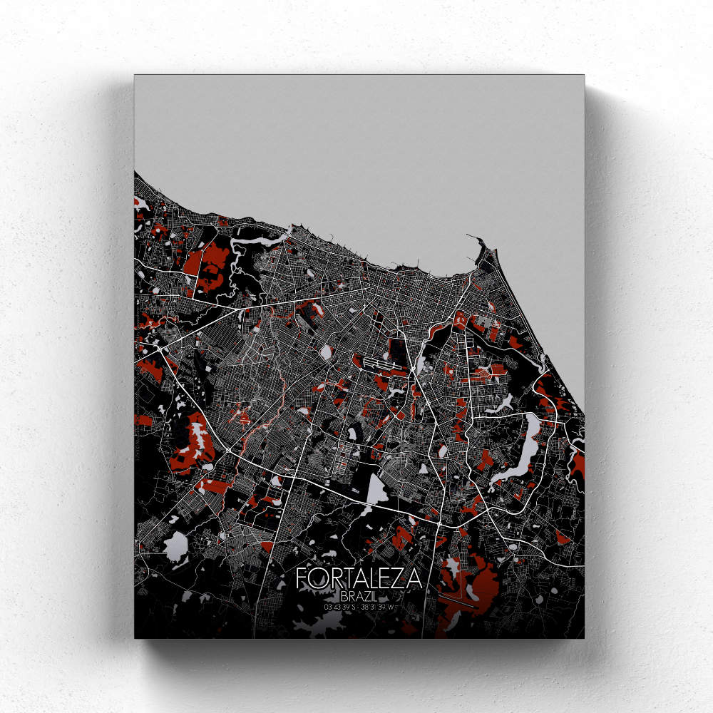 Mapospheres Fortaleza Red dark full page design canvas city map