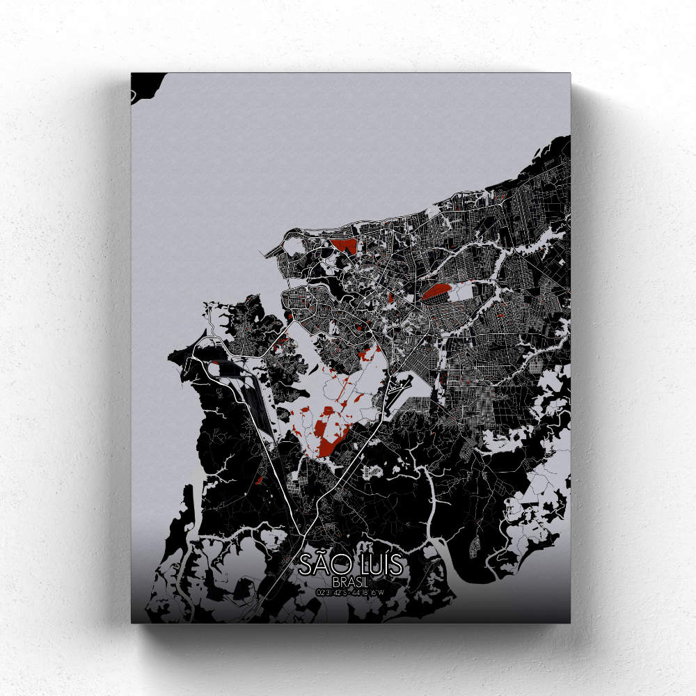 Mapospheres Sao Luis Red dark full page design canvas city map