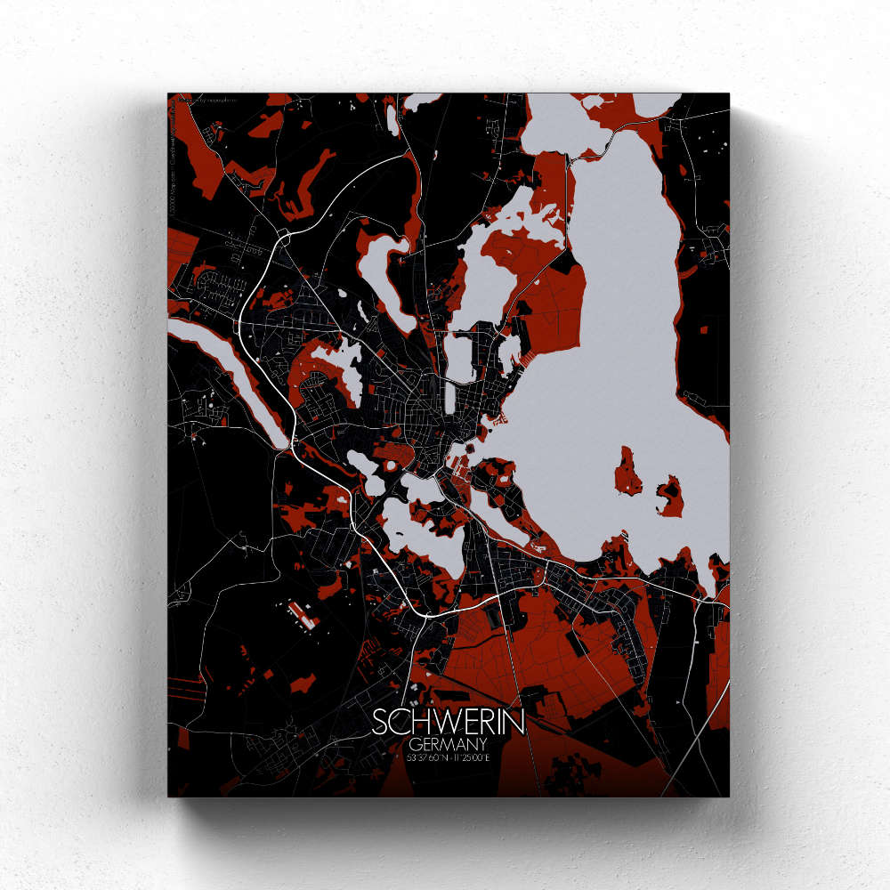 Mapospheres Schwerin Red dark full page design canvas city map