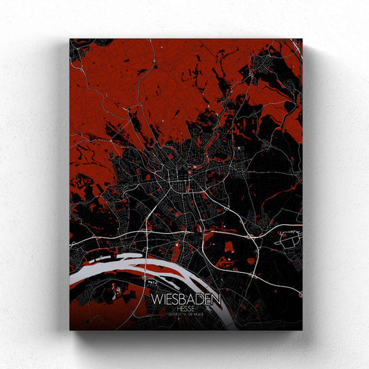 Mapospheres Wiesbaden Red dark full page design canvas city map