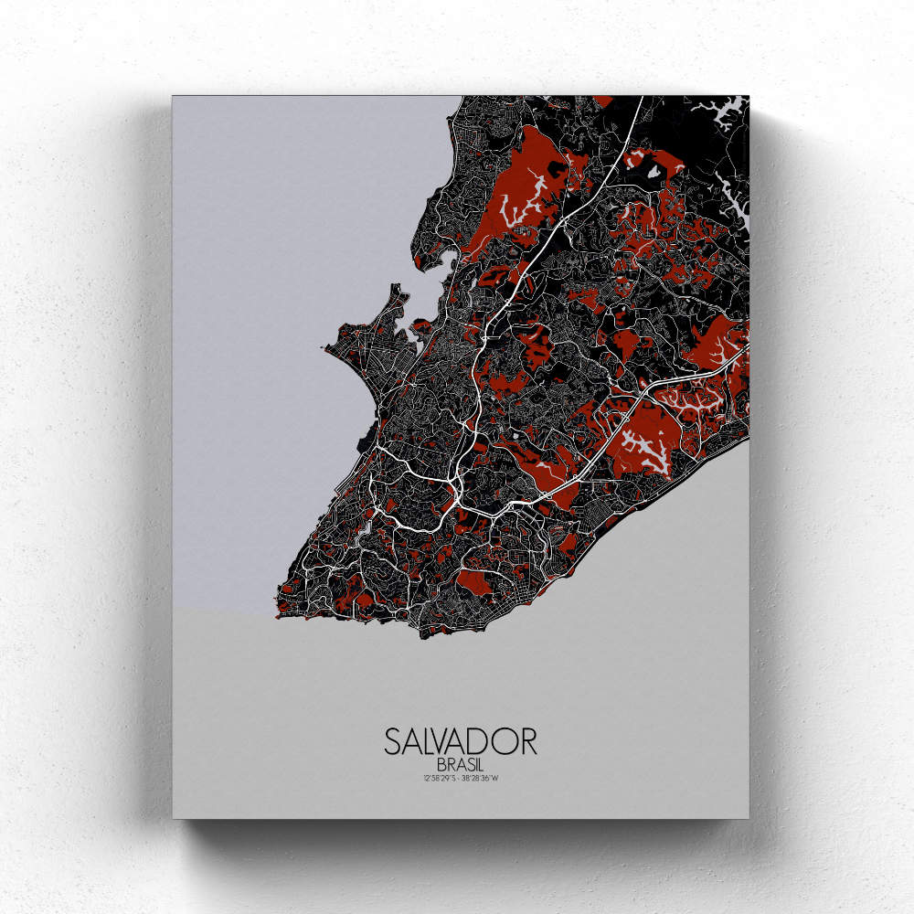 Mapospheres Salvador Red dark full page design canvas city map