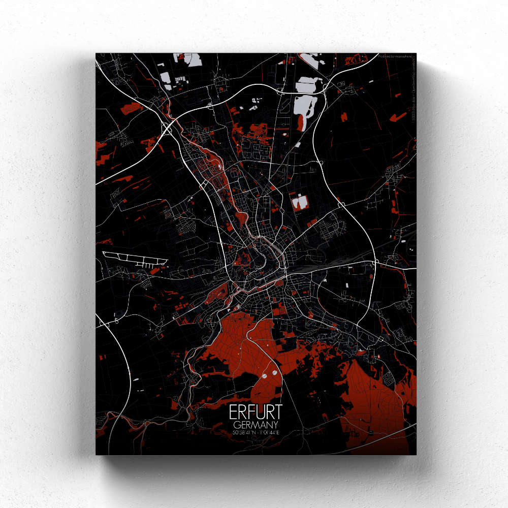 Mapospheres Erfurt Red dark full page design canvas city map