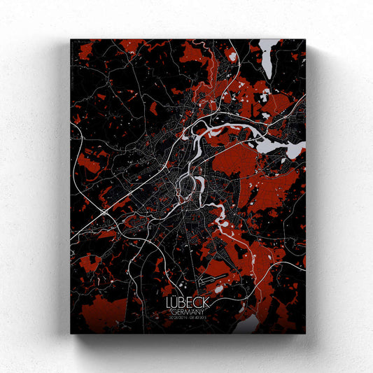 Mapospheres Lubeck Red dark full page design canvas city map