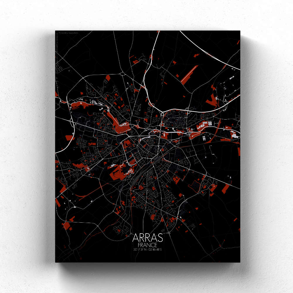 Mapospheres Arras Red dark full page design canvas city map