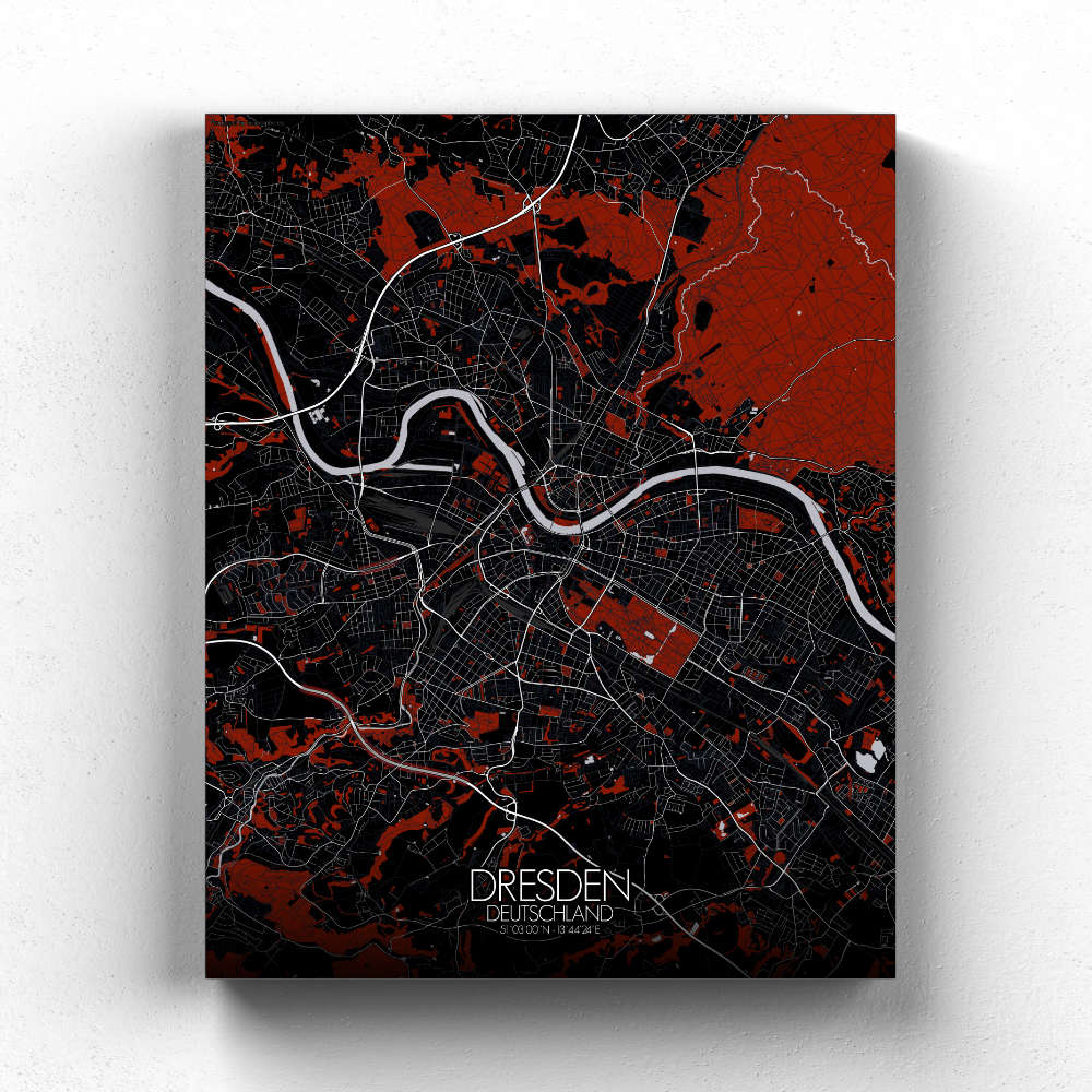 Mapospheres Dresden Red dark full page design canvas city map