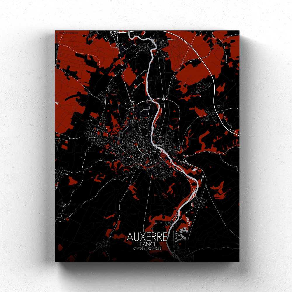 Mapospheres Auxerre Red dark full page design canvas city map