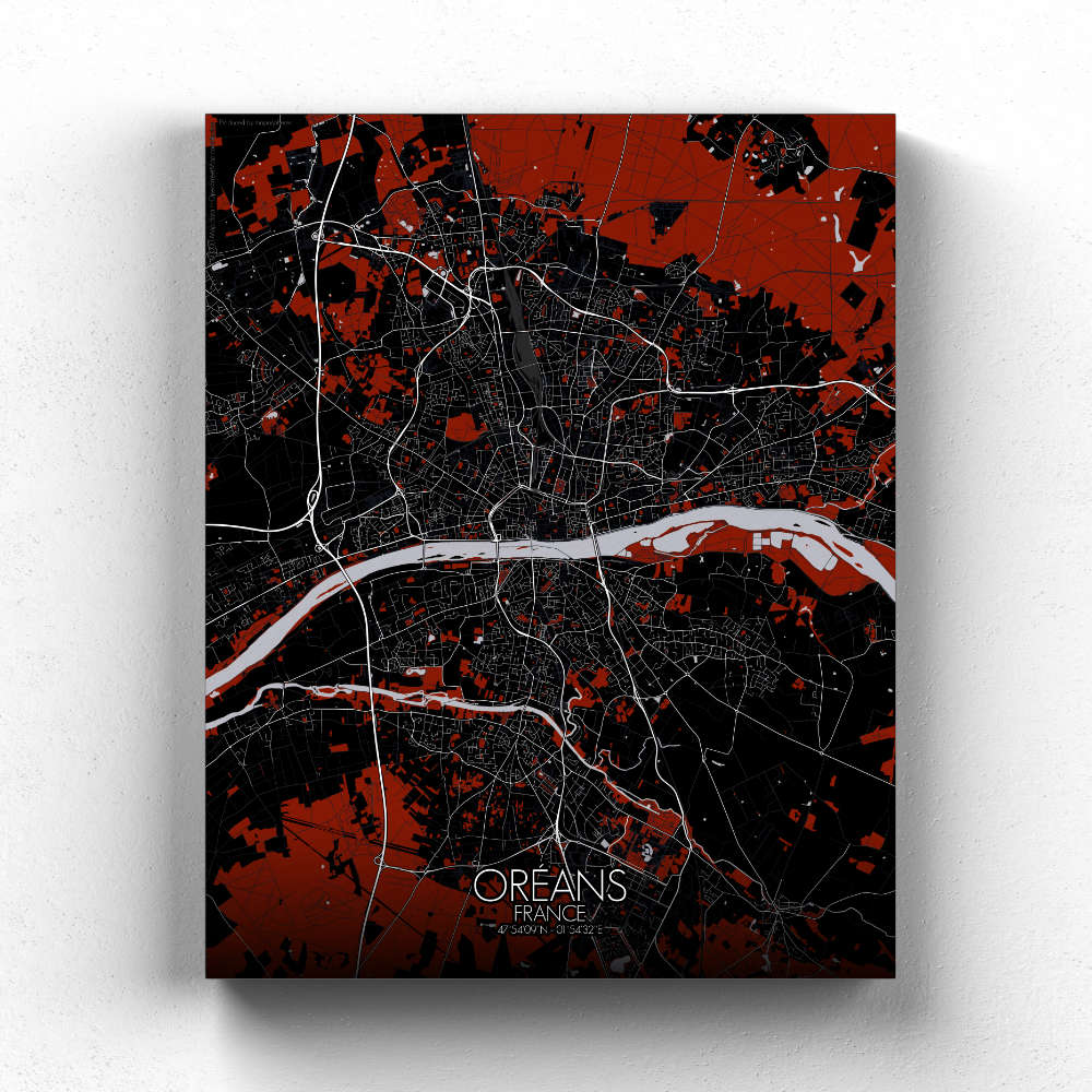 Mapospheres Orleans Red dark full page design canvas city map