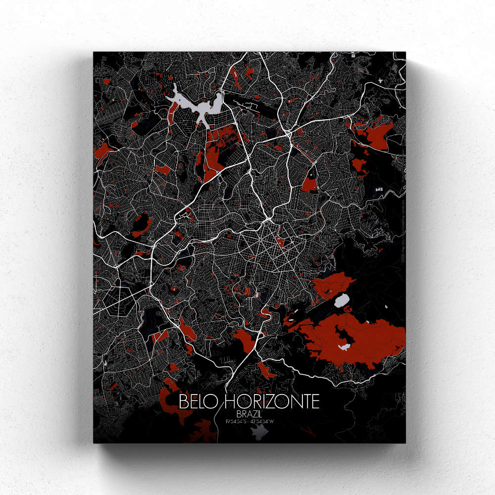 Mapospheres Belo Horizonte Red dark full page design canvas city map