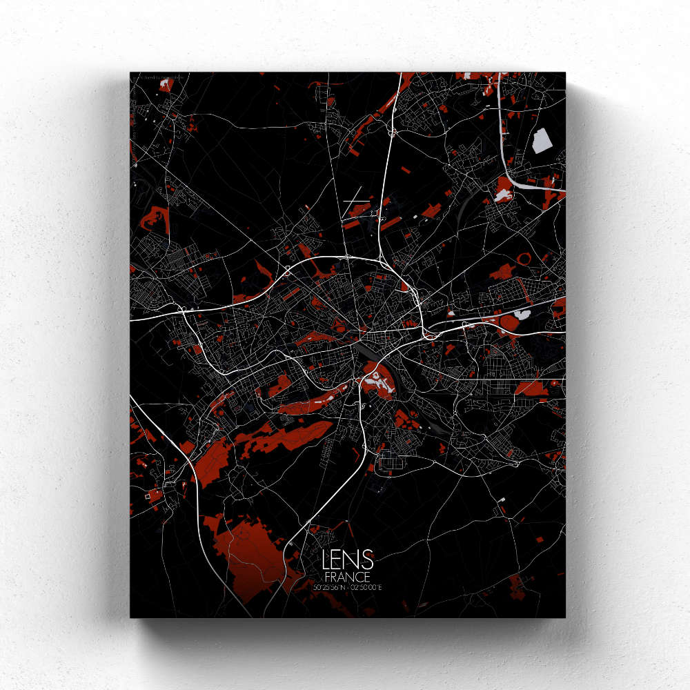 Mapospheres Lens Red dark full page design canvas city map
