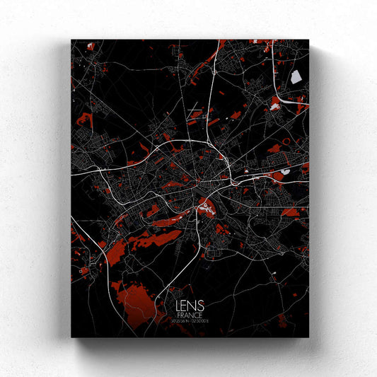 Mapospheres Lens Red dark full page design canvas city map