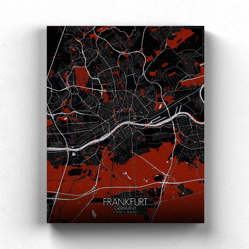 Mapospheres Frankfurt Red dark full page design canvas city map