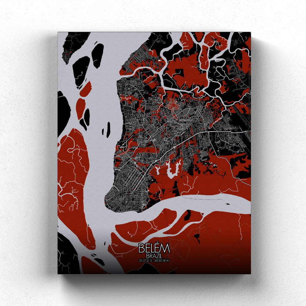Mapospheres Belem Red dark full page design canvas city map