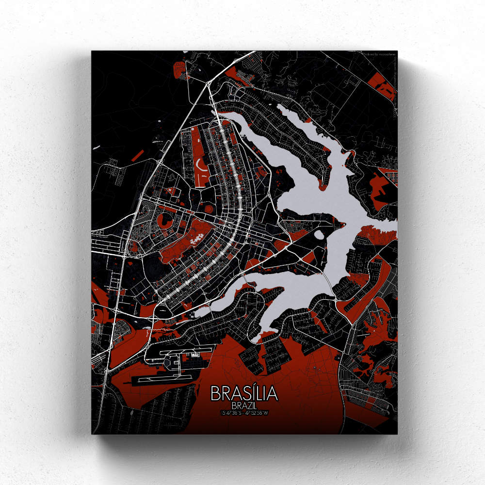 Mapospheres Brasilia Red dark full page design canvas city map