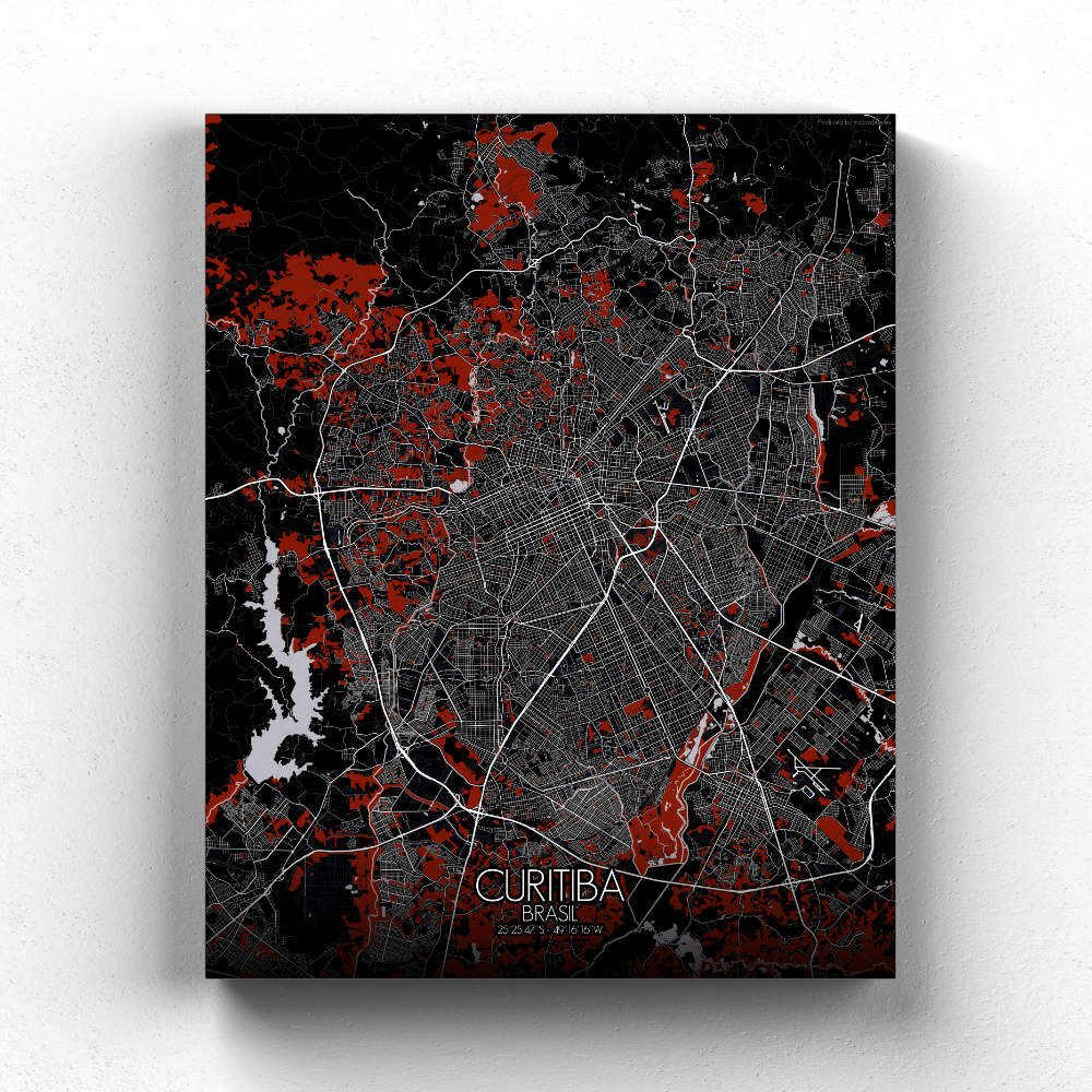 Mapospheres Curitiba Red dark full page design canvas city map