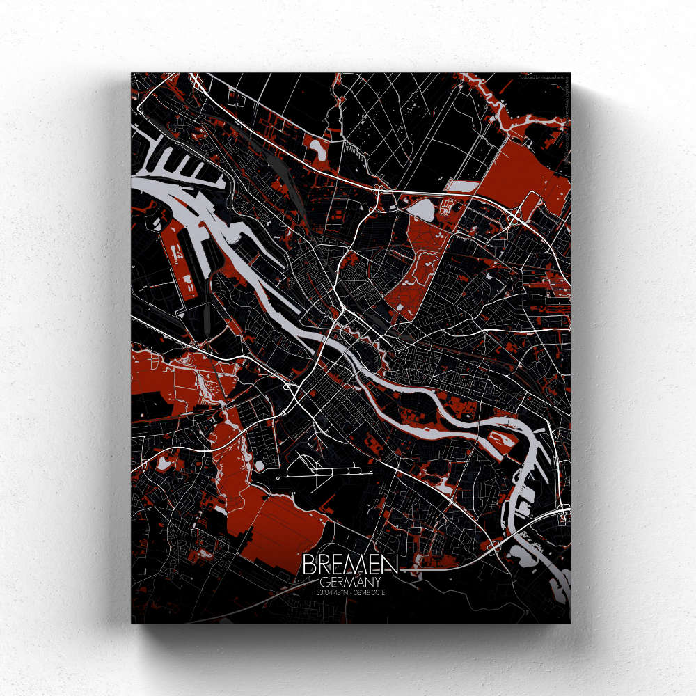 Mapospheres Bremen Red dark full page design canvas city map