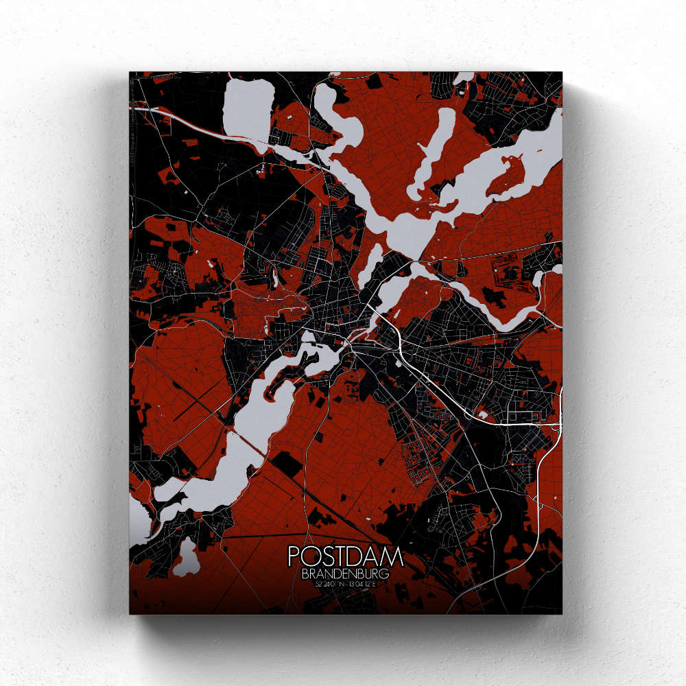Mapospheres Postdam Red dark full page design canvas city map
