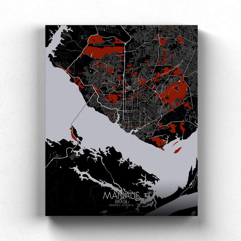 Mapospheres Manaus Red dark full page design canvas city map