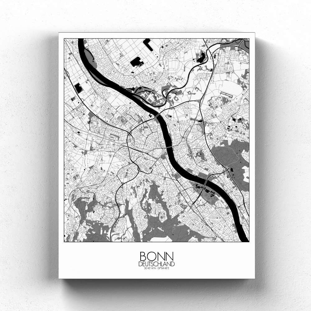 Mapospheres Bonn Black and White full page design canvas city map