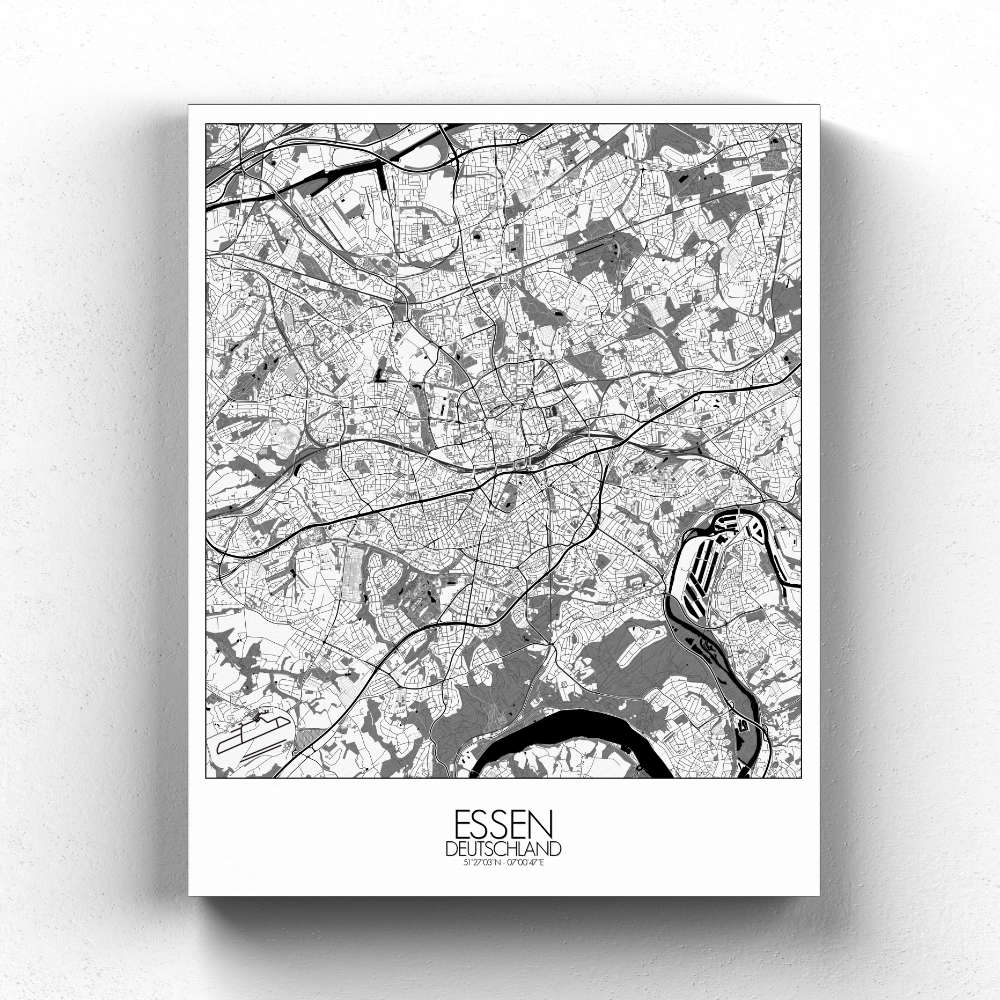 Mapospheres Essen Black and White full page design canvas city map