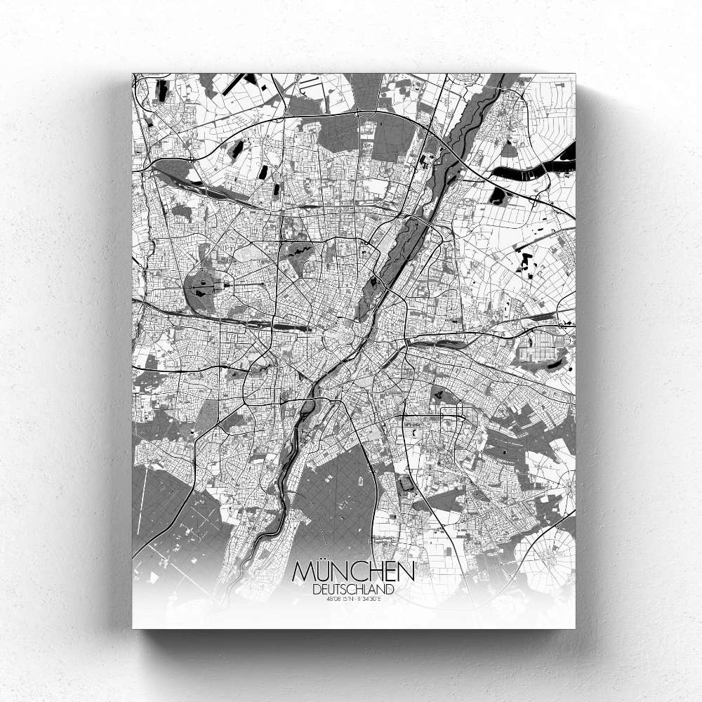 Mapospheres Munich Black and White full page design canvas city map
