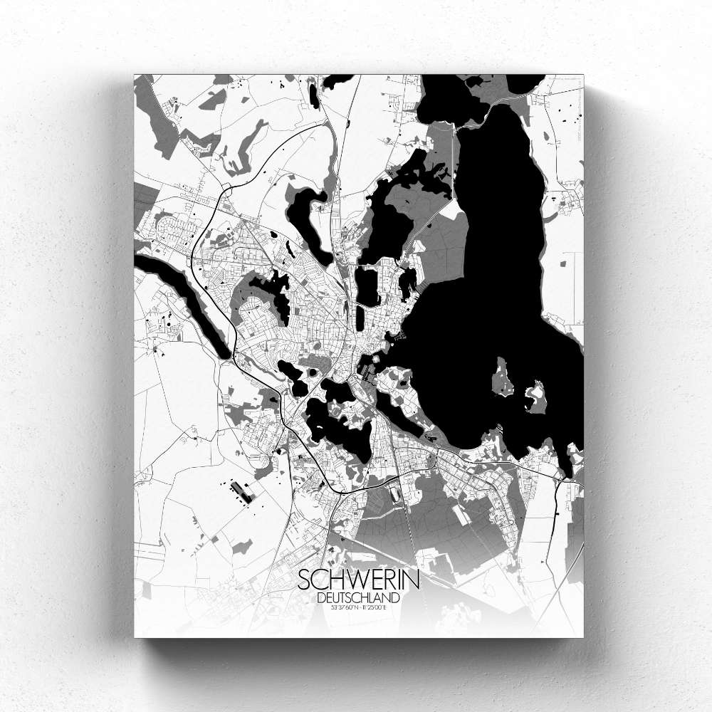 Mapospheres Schwerin Black and White full page design canvas city map