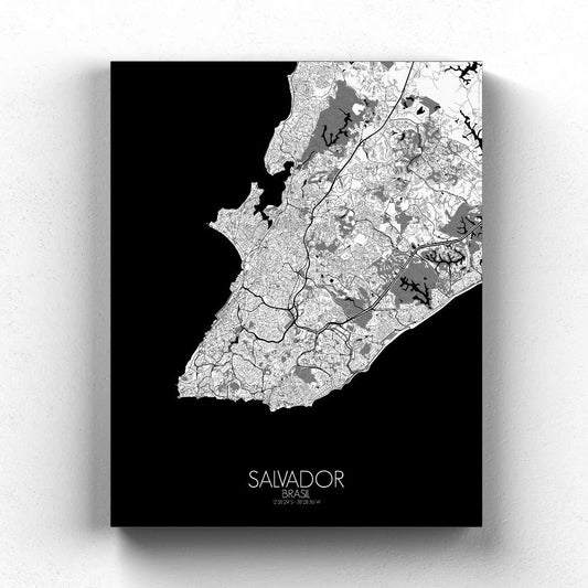 Mapospheres Salvador Black and White full page design canvas city map