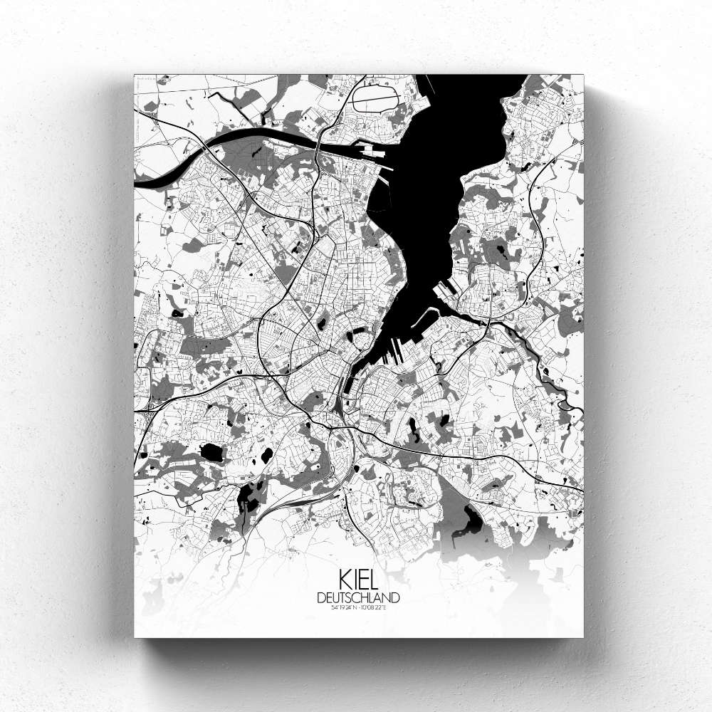 Mapospheres Kiel Black and White full page design canvas city map