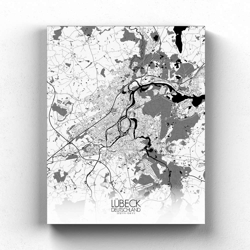 Mapospheres Lubeck Black and White full page design canvas city map