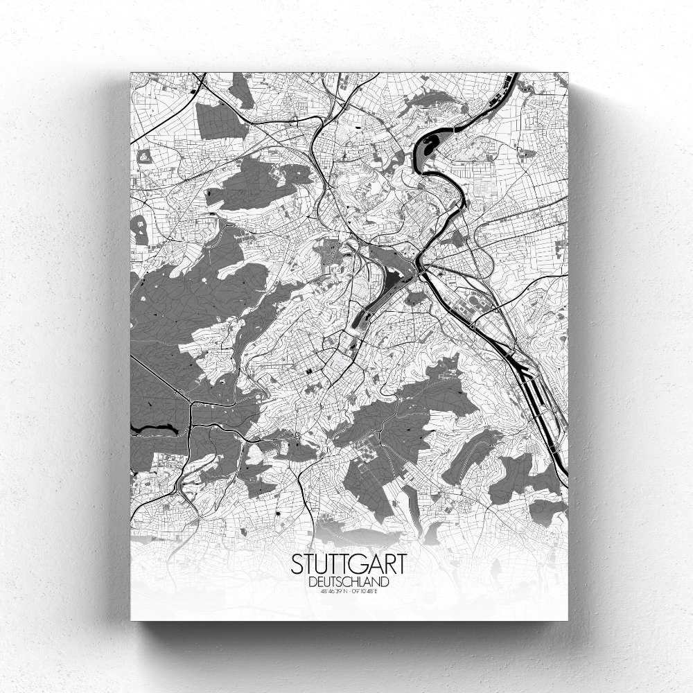 Mapospheres Stuttgart Black and White full page design canvas city map
