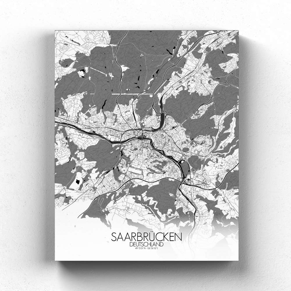 Mapospheres Saarbrucken Black and White full page design canvas city map